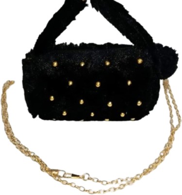 MOHDRIYAZ Black Hand-held Bag Hand bag for women & girls/Rabbit fur plain Dom Removebl chain