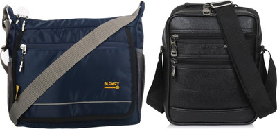 Blowzy Black, Blue Sling Bag Cross Body Travel Office Business Messenger One Side Men & Women Sling Bag(Pack of 2)