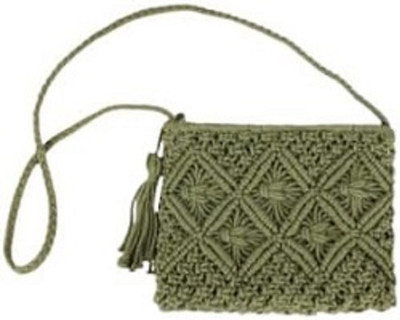 THEPARAH Green Sling Bag Handmade Sling Bag Boho Crochet Summer Beach Crossbody Shoulder Bag with Tassel