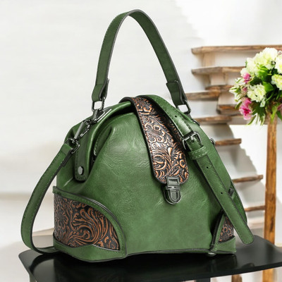 Exotic Premium Green Hand-held Bag Vintage Retro Embossed Floral Sling Bag