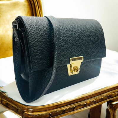 Skorpio Black Sling Bag Classy Stylish Sling Bag With long adjustable straps Golden lock button