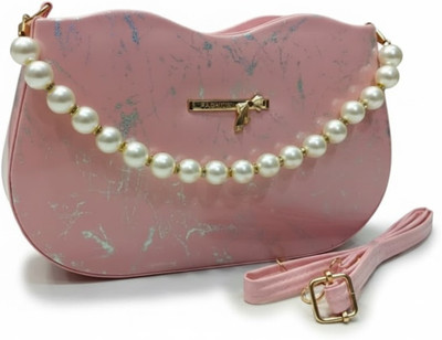 G GLAMORA Pink Sling Bag Pearlish-handle sling bag with hand-held handle and shoulder-belt for women