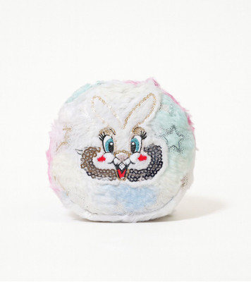 NSPL White Sling Bag Cute Bunny Face Round Plush Sling Bag for Girls & Kids