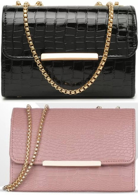 Bag ward Black, Pink Sling Bag Stylish Fancy Unique Design Sling Bag For Women's/Girls(Pack of 2)