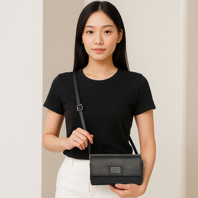 ESBEDA Black Sling Bag Ruby Charm Wallet Slingbag