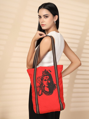 ENSAC Red, Black Tote Canvas Handbag for Women & Men Stylish Lunch Bag Daily Use