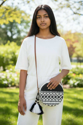 ASTRID Khaki Sling Bag Round Textured Sling Bag For Girls With Tassel