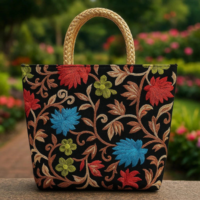 GxP Enterprises Black Hand-held Bag Stylish Clutch with Golden Handle – Handcrafted Party & Wedding Handbag
