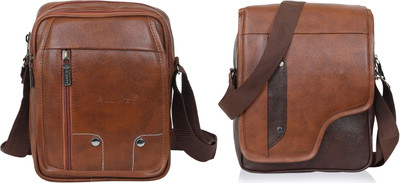 GOODINA Tan, Brown Sling Bag Cross Body Travel Office Business Messenger One Side Men & Women Sling Bag(Pack of 2)