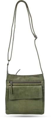 TASHAN Green Sling Bag Leather Cross Body Bag with Strap for Women Travel Men Genuine Leather Sling Bag