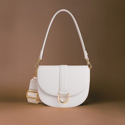 LINO PERROS White Shoulder Bag Half Moon Bag