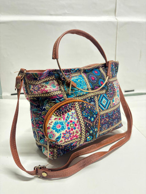 BAKR Blue Sling Bag Boho Patchwork Tote Bag with Sling & Pouch | Stylish Handbag for Women & Girls