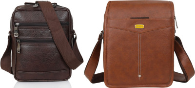 Blowzy Brown, Tan Sling Bag Cross Body Travel Office Business Messenger One Side Men & Women Sling Bag(Pack of 2)