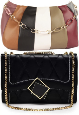 Bag ward White, Black Sling Bag Stylish Fancy Unique Design Sling Bag For Women's/Girls(Pack of 2)