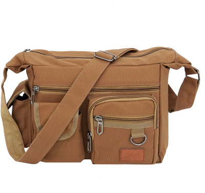 SNDIA Brown Sling Bag Canvas Messenger Slings Bag For Men Women