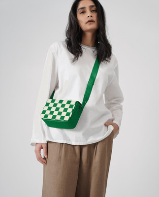 DailyObjects Green Sling Bag Checkerboard Crossbody Sol Box Shoulder Bag | Magnetic Flap Closure