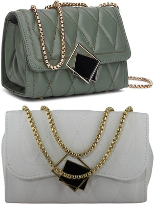 Novella Green, White Sling Bag Women Sling Bag Bag - Regular Size For Women's/Girls(Pack of 2)