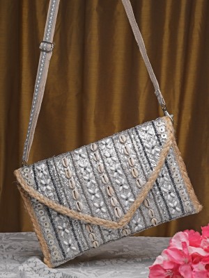 Anekaant Silver, Beige Sling Bag Sisal