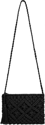THEPARAH Black Shoulder Bag Handmade Woven Crochet Women Shoulder Bag Crossbody Satchel Purse With Tassel