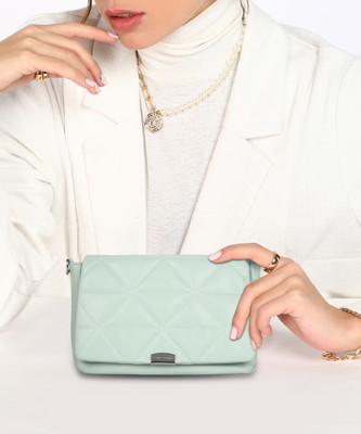 LINO PERROS Green Shoulder Bag Womens Quilted Soft Green Handbag
