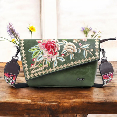 Exotic Premium Green Sling Bag Floral Emboridery Premium shoulder sling bag