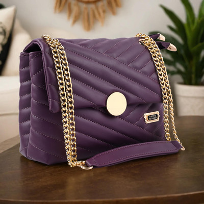 Fiesto fashion Purple Sling Bag Women's Girls Quilted Cross Body Sling Bag with Gold Chain