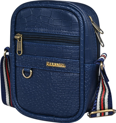 Pramadda Pure Luxury Blue Sling Bag Croco Stylish Leather 9 inch Sling Bag For Men Women | Chest Crossbody Side Beg