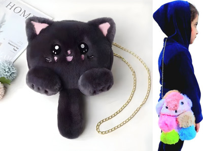 Nappmall Black, Multicolor Sling Bag Women Shoulder Bag Cute Soft & Fluffy Teddy Bear Sling Bag | Side Bags(Pack of 2)