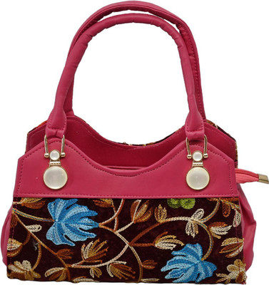RCE Multicolor, Pink Shoulder Bag Embroidered Velvet Handbag for Women – Ethnic Floral Sling Purse, Pink