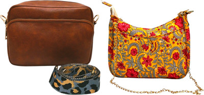 Dakota Brown, Yellow Sling Bag /Crossbody Bag with Grey Adjustable Belt for Girls & Women(Pack of 2)