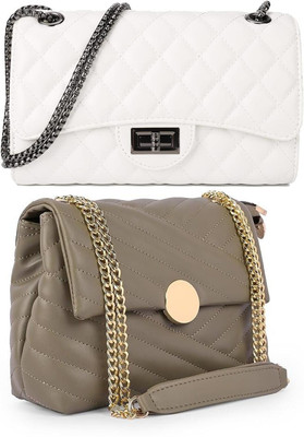 Bag ward White, Khaki Sling Bag Stylish Fancy Unique Design Sling Bag For Women's/Girls(Pack of 2)