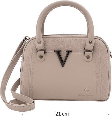 V E L V I Beige Messenger Bag a light grey or beige satchel-style handbag.
