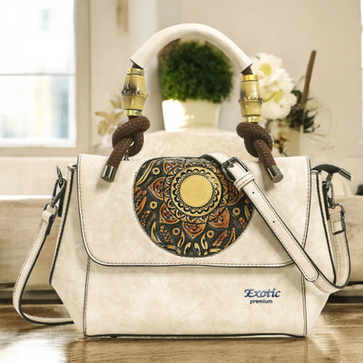 Exotic Premium Beige Satchel Vintage Retro Embossed Sling Bag