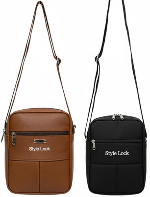 Hendygraph Brown, Black Sling Bag Style Look Sling Bag | Waterproof Faux Leather Crossbody Travel(Pack of 2)