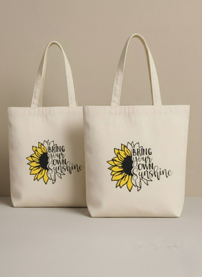 Kyraa White Tote Reusable Cotton Canvas Tote Bags for Women | Shopping(Pack of 2)