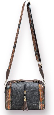 Shivkari Grey Sling Bag Jacquard chain flap duffle_Grey