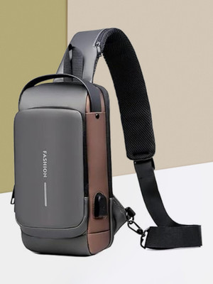 NAVRANGI Grey Shoulder Bag Sling USB Charging Sport High Capacity Waterproof