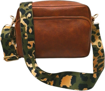 Ardan Brown Sling Bag /Crossbody Bag with Green Adjustable Belt for Girls & Women