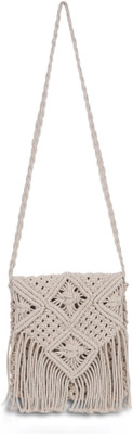 sapis White Sling Bag MACRAME Sling Bag/Cross Body Bag for Girls/Women White