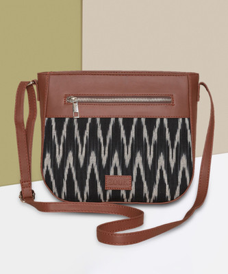ZOUK Black Sling Bag Ikat Wave U Shaped Sling Bag