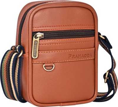 Pramadda Pure Luxury Tan Sling Bag Small 7inch Chest Slinger Mobile Messenger Bag for Men Travel Side crossbody Bag