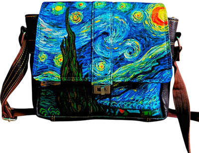 Mayabee Brown Sling Bag Pure Leather Hand-painted Sling Bag for Women - Starry Night