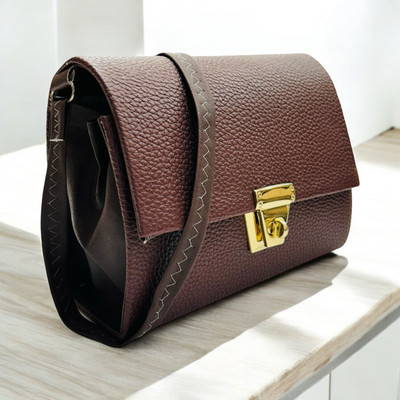 Skorpio Brown Sling Bag Classy Stylish Sling Bag With long adjustable straps Golden lock button