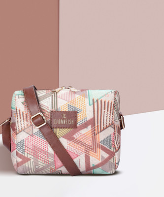 The CLOWNFISH Multicolor Sling Bag Printed Handicraft Fabric Crossbody Bag for Women, Multir-Triangle Design