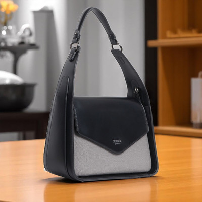 Exotic Premium Black Shoulder Bag Unique Design Textured Flap Closure Bag