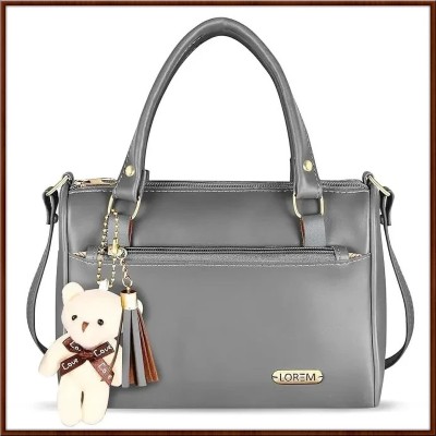 Shridhar Creation Grey Hand-held Bag Stylish Faux Leather Hand Bag With Teddy Bear For Women And Girls