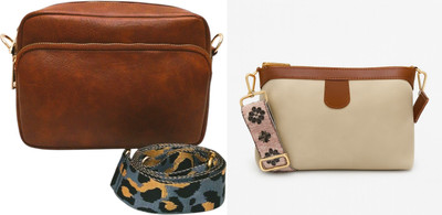 Dakota Brown, Beige Sling Bag /Crossbody Bag with Grey Adjustable Belt for Girls & Women(Pack of 2)