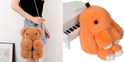 Nappmall Orange, Tan Sling Bag Cute Rabbit Sling Bag,Fluffy Bunny Shoulder Bag,Cross Body Sling Bag For Girls H(Pack of 2)