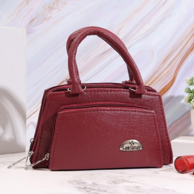 Thundersole Maroon Hand-held Bag Handle Handbag For Women Small With 5 Pockets |