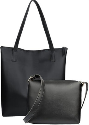Alue Black Tote Women Handbag And Sling Bag Combo set of 2